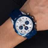 Guess Caliber Chronograph White Dial Blue Rubber Strap Watch for Men - W0864G6