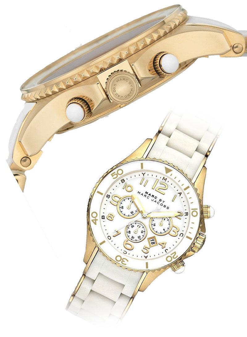 Marc Jacobs Rock Chronograph White Dial White Silicone Strap Watch for Women - MBM2546