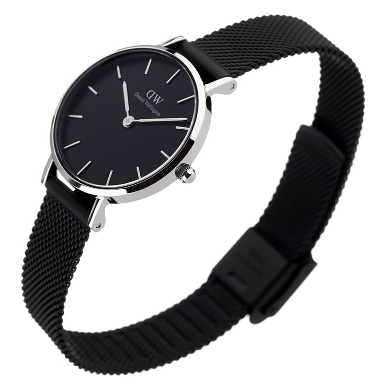 Daniel Wellington Petite Ashfield Black Dial Black Mesh Strap Watch For Women - DW00100246