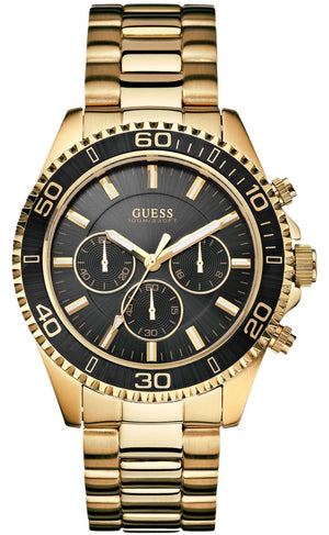 Guess Chaser Chronograph Black Dial Gold Steel Strap Watch for Men - W0170G2