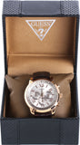 Guess Horizon Quartz Champagne Dial Brown Leather Strap Watch For Women - W0380G4