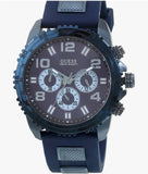 Guess Velocity Chronograph Blue Dial Blue Rubber Steel Strap Watch for Men - W0599G4