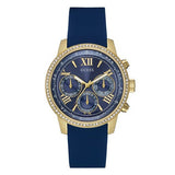 Guess Sunrise Blue Dial with Diamonds Blue Rubber Strap Watch For Women - W0616L2