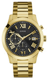 Guess Atlas Chronograph Black Dial Gold Steel Strap Watch for Men - W0668G8