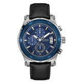 Guess Pinnacle Chronograph Quartz Blue Dial Black Leather Strap Watch For Men - W0673G4