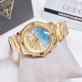 Guess Confetti Diamonds Gold Dial Gold Steel Strap Watch for Women - W0774L2