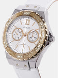 Guess Limelight Quartz Silver Dial White Leather Strap Watch For Women - W0775l8