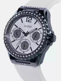 Guess Starlight Diamonds Silver Dial White Rubber Strap Watch for Women - W0846L7