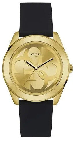 Guess G Twist Gold Dial Black Leather Strap Watch for Women - W0911L3