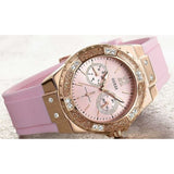 Guess Rose Gold Dial with Diamonds Pink Rubber Strap Watch For Women - W1053L3