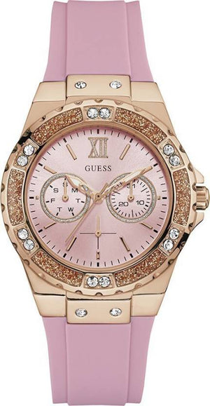 Guess Rose Gold Dial with Diamonds Pink Rubber Strap Watch For Women - W1053L3