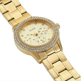 Guess Bedazzle Diamonds Gold Dial Gold Steel Strap Watch For Women - W1097L2