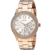 Guess Bedazzle Diamonds Silver Dial Rose Gold Steel Strap Watch For Women - W1097L3