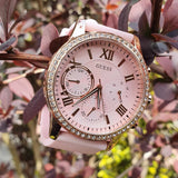 Guess Solar Rose Gold Dial Pink Rubber Strap Watch For Women - W1135L2