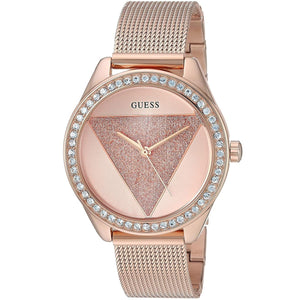 Guess Tri Glitz Quartz Diamonds Rose Gold Dial Rose Gold Mesh Bracelet Watch For Women - W1142L4