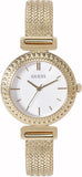 Guess Quartz White Dial Gold Steel Strap Watch For Women - W1152L2