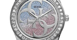 Guess G Twist Diamonds Silver Dial Silver Steel Strap Watch For Women - W1201L1