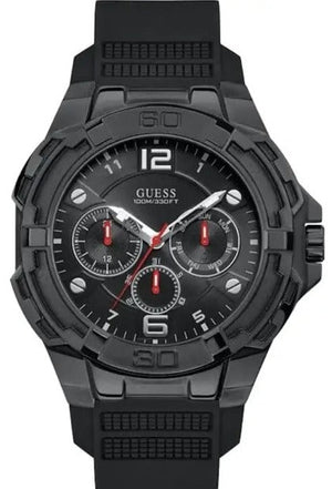 Guess Genesis Quartz Black Dial Black Silicone Strap Watch For Men - W1254G2