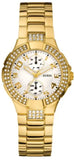 Guess Mini Prism Diamonds White Dial Gold Steel Strap Watch for Women - W15072L1