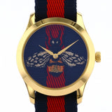 Gucci G Timeless Bee Red & Blue Dial Red Two Tone Nylon Strap Watch For Men - YA1264061