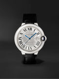 Cartier Ballon Bleu de Cartier Silver Dial Black Leather Strap Watch for Men - WSBB0026