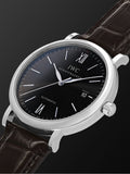 IWC Portofino Automatic Black Dial Black Leather Strap Watch for Men - IW356502