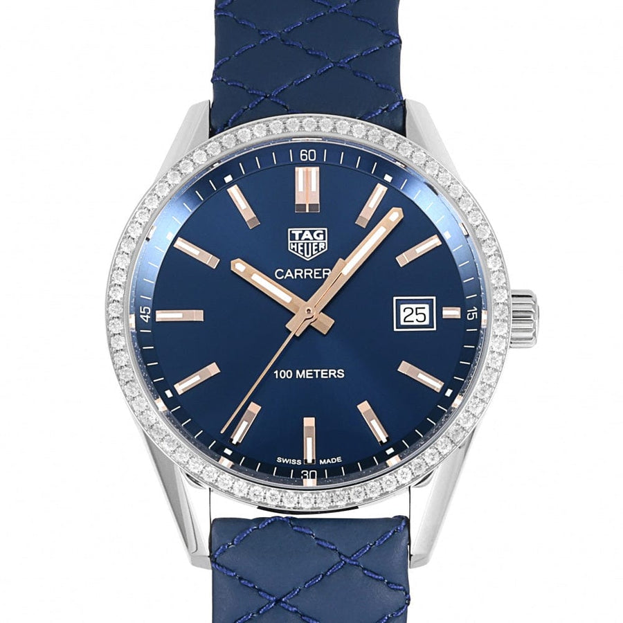 Tag Heuer Carrera Quartz Diamonds Blue Dial Blue Leather Strap Watch for Women - WAR1114.FC6391