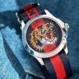 Gucci G Timless Le Marche Des Merveilles Blue & Red Dial Blue & Red Nylon Strap Unisex Watch  - YA126495