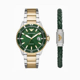 Emporio Armani Diver Chronograph Green Dial Two Tone Steel Strap Watch For Men - AR80063