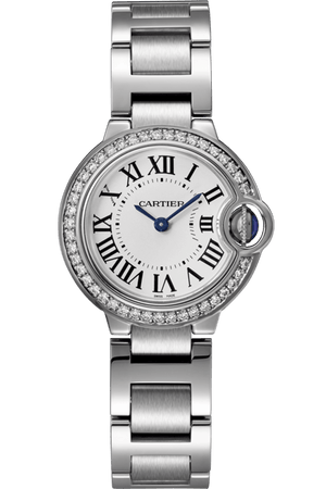 Cartier Ballon Bleu De Cartier Diamonds White Dial Silver Steel Strap Watch for Women - W4BB0015