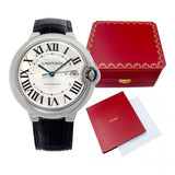 Cartier Ballon Bleu de Cartier Silver Dial Black Leather Strap Watch for Men - WSBB0026