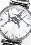 Emporio Armani Gianni T Bar White Marble Dial Silver Steel Strap Watch For Women - AR11170