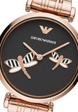 Emporio Armani Gianni T Bar Black Dial Rose Gold Steel Strap Watch For Women - AR11206