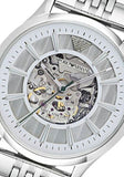 Emporio Armani Meccanico Skeleton Silver Dial Silver Steel Strap Watch For Men - AR1945