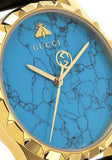 Gucci G Timeless Turquoise Blue Dial Black Leather Strap Watch For Men - YA126462