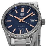 Tag Heuer Carrera Quartz 39mm Diamonds Blue Dial Silver Steel Strap Watch for Women - WAR1114.BA0601