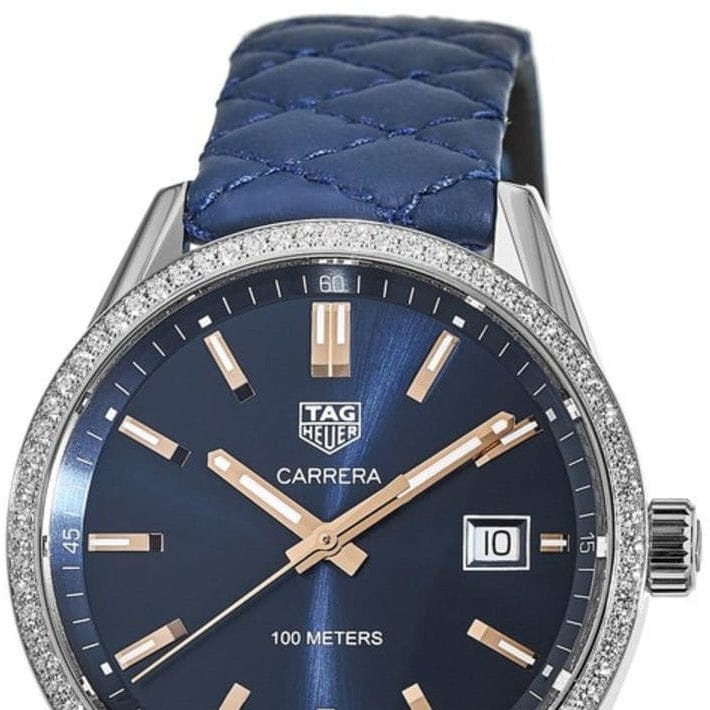Tag Heuer Carrera Quartz Diamonds Blue Dial Blue Leather Strap Watch for Women - WAR1114.FC6391