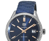 Tag Heuer Carrera Quartz 39mm Diamond Blue Dial Blue Leather Strap Watch for Women - WAR1114.FC6391