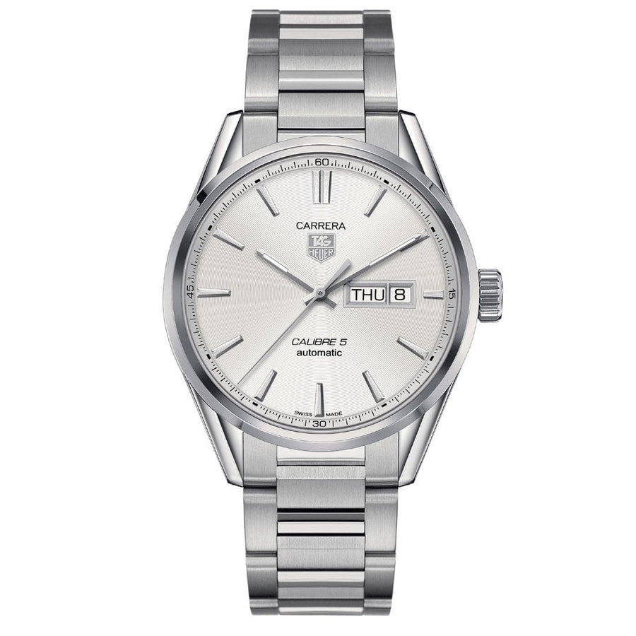 Tag Heuer Carrera Calibre 5 Automatic White Dial Silver Steel Strap Watch for Men - WAR201B.BA0723