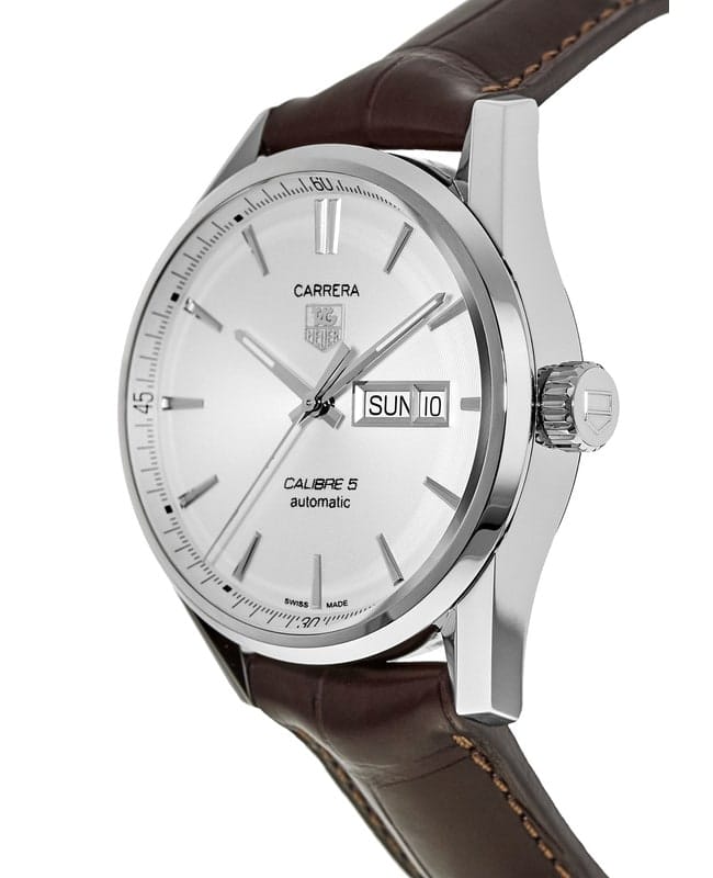 Tag Heuer Carrera Calibre 5 Automatic White Dial Brown Leather Strap Watch for Men - WAR201B.FC6291