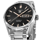 Tag Heuer Carrera Calibre 5 Automatic Black Dial Silver Steel Strap Watch for Men - WAR201C.BA0723