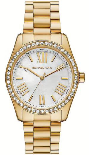 Michael Kors Lexington Mother of Pearl White Dial Gold Steel Strap Watch for Women - MK1079