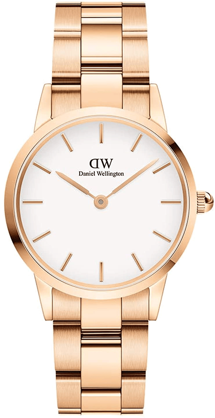 Daniel Wellington Iconic Link White Dial Rose Gold Steel Strap Watch for Women - DW00100213