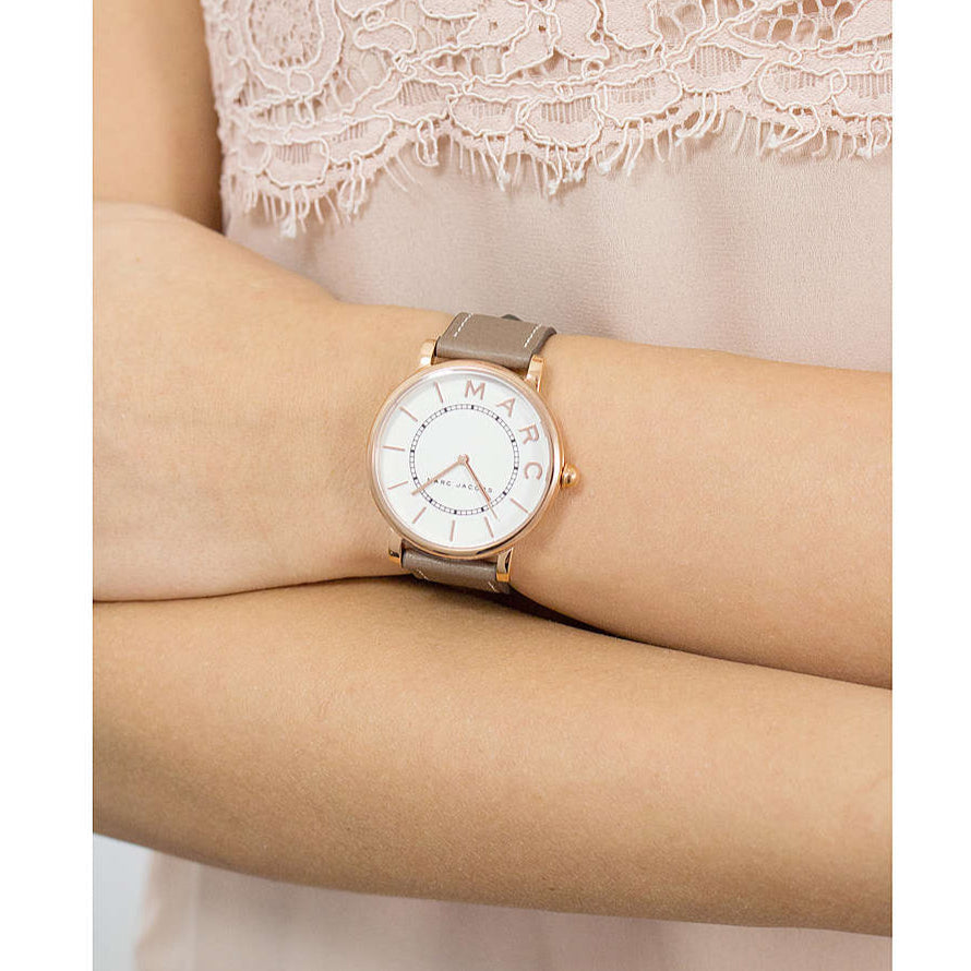 Marc Jacobs Roxy White Dial Cement Brown Leather Strap Watch for Women - MJ1533