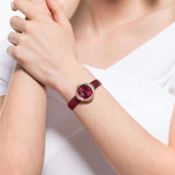 Swarovski Crystal Flower Red Dial Red Leather Strap Watch for Women - 5552780