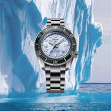 Seiko Prospex Limited Edition Automatic GMT Glacier Blue Dial Silver Steel Strap Watch For Men - SPB385J1