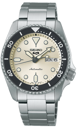 Seiko 5 Sports SKX Automatic Cream Dial Silver Steel Strap Watch For Men - SRPK31K1