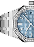 Audemars Piguet Royal Oak 50th Anniversary Diamond Ice Blue Dial Silver Steel Strap Watch for Men - 15551ST.ZZ.1356ST.01