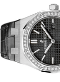 Audemars Piguet Royal Oak Quartz Diamonds Black Dial Black Leather Strap Watch for Women - 67621ST.ZZ.D002CR.01