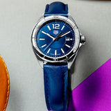 TAG Heuer Formula 1 watch with blue dial and leather strap